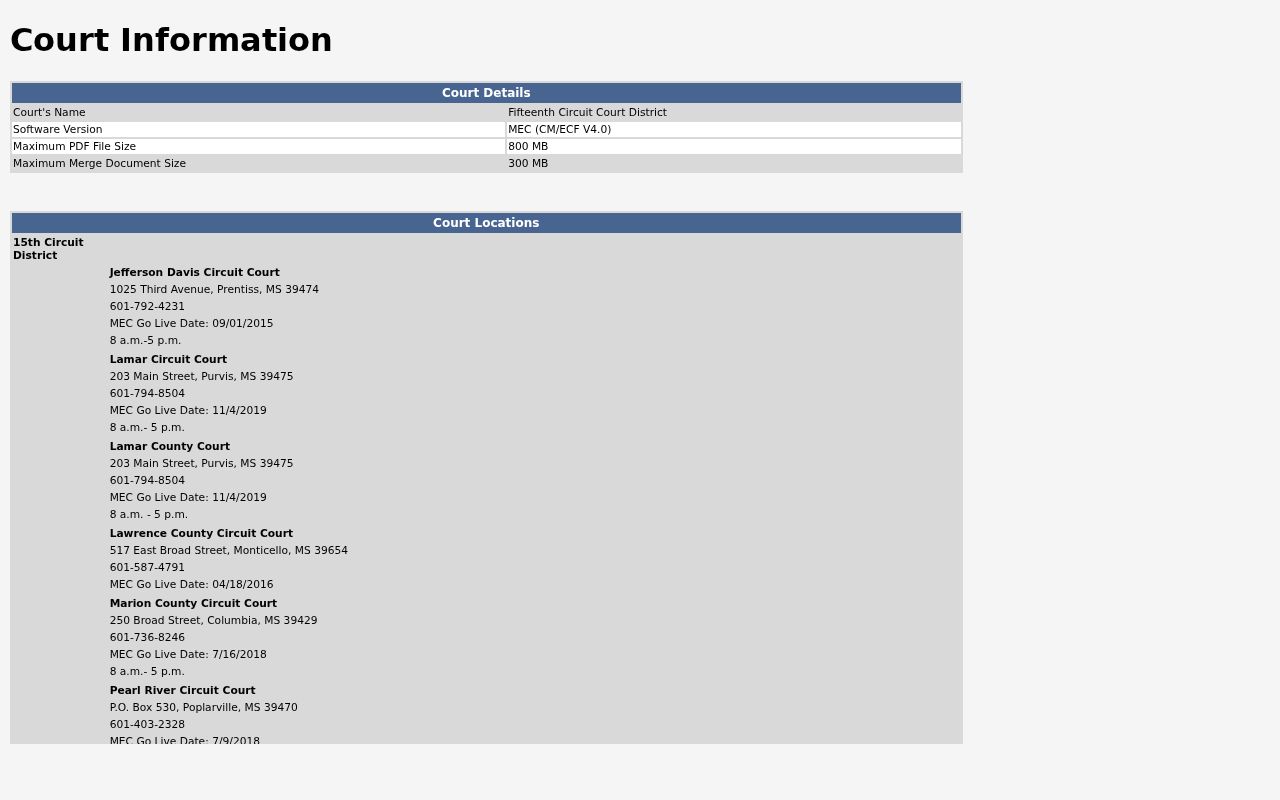 Pearl River County case search Fifteenth Circuit MEC court information