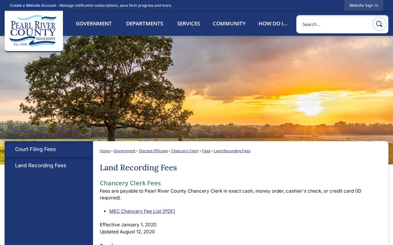 Pearl River County court records land copy fee information