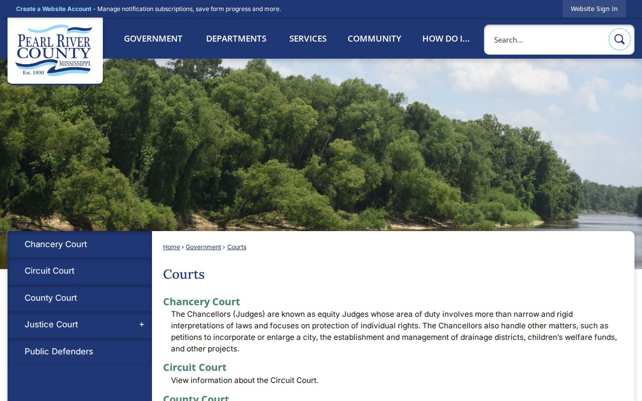 Pearl River County court docket court access landing page