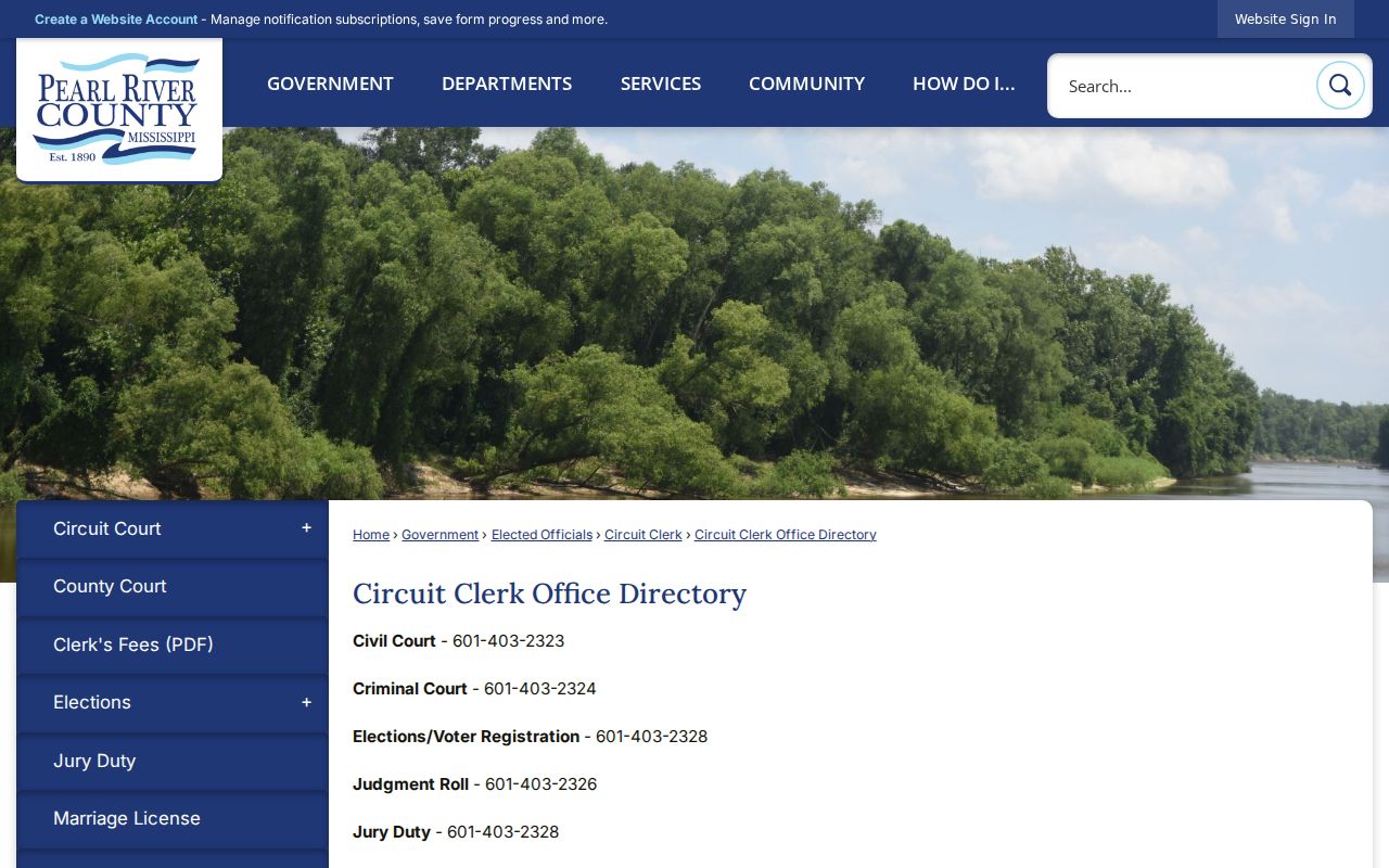 Pearl River County court docket Civil Criminal and Judgment Roll clerk lines