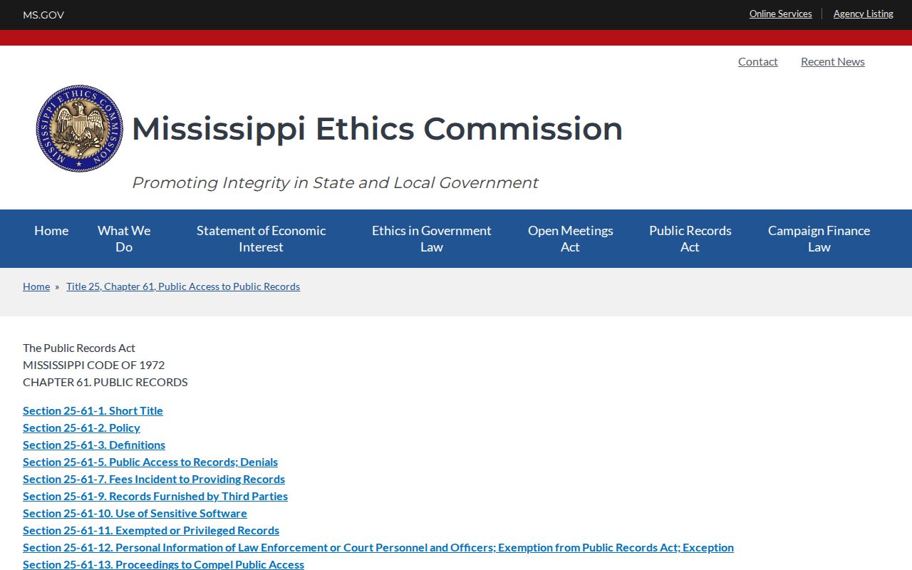 Pearl River County court docket Mississippi public records access law