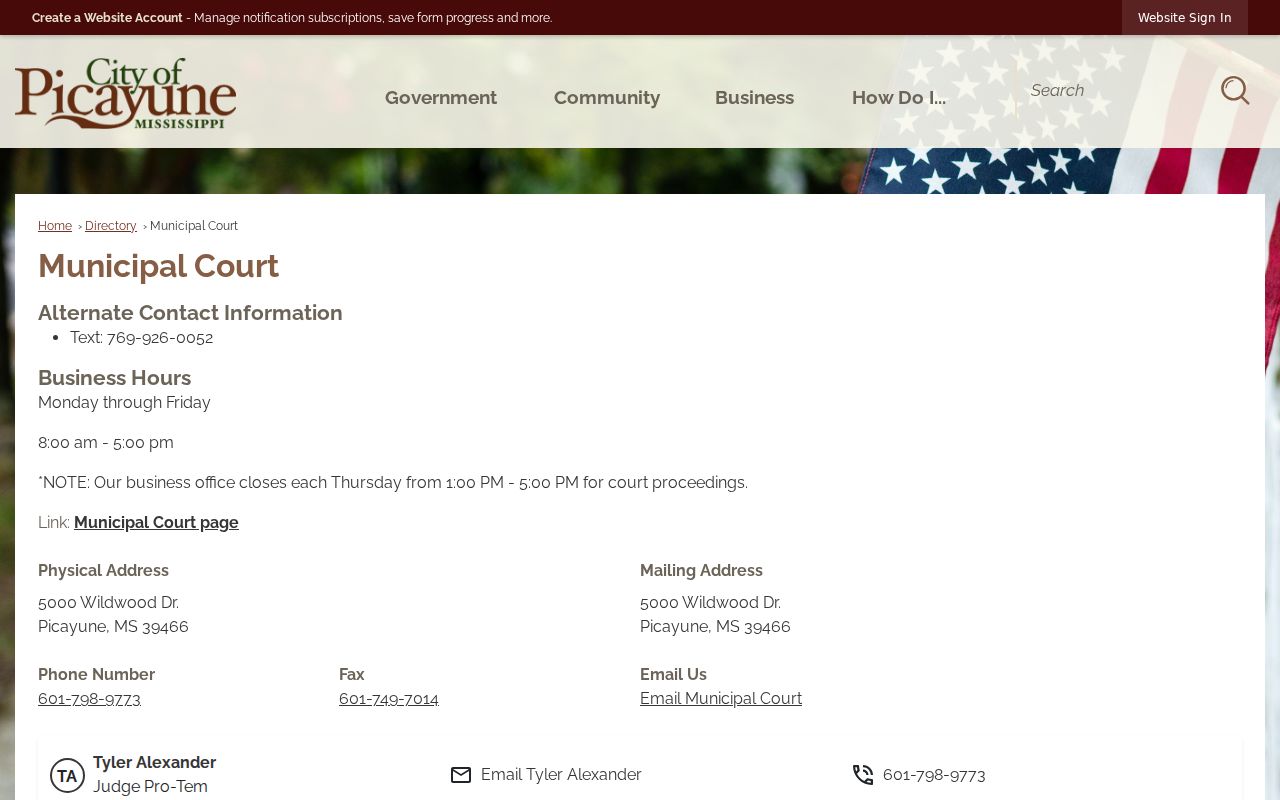 Picayune court docket municipal court office and clerk contact