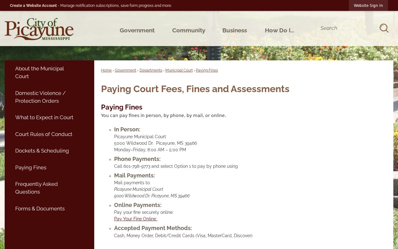 Picayune traffic court docket payment options and municipal record channels
