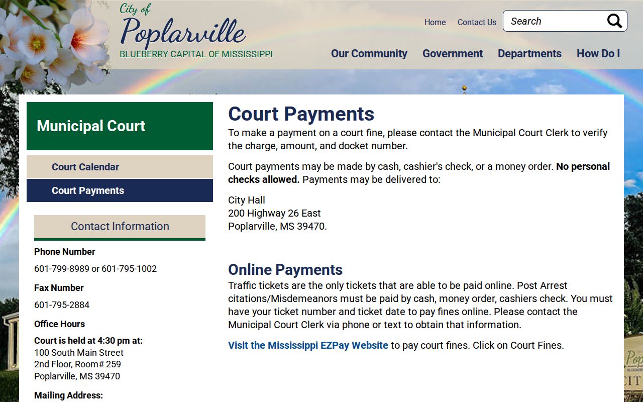 Poplarville traffic court docket payment rules and record verification