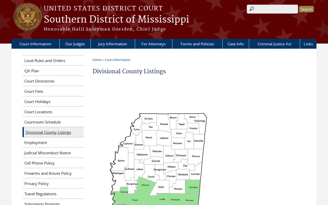 Poplarville court record federal division routing for Pearl River County