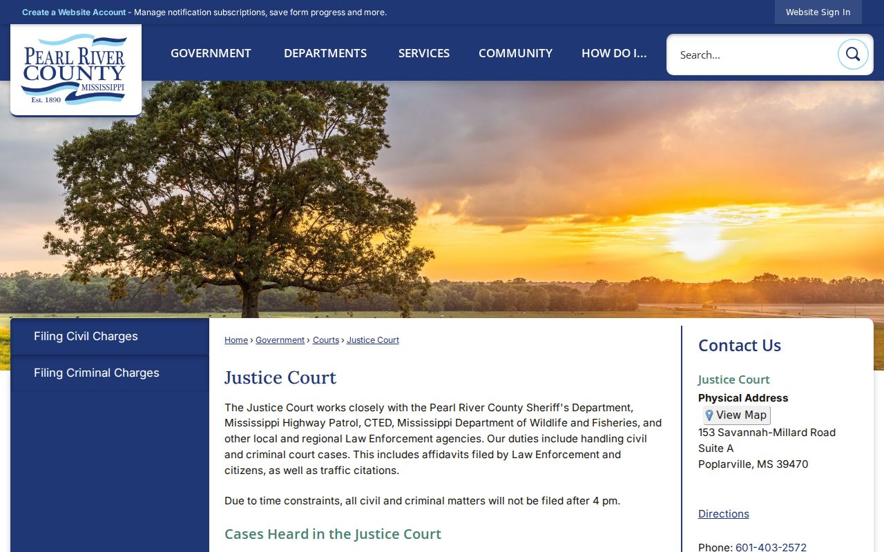 Pearl River County traffic court records Justice Court jurisdiction and payment page